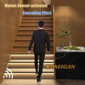 KOMIGAN Intelligent Motion Sensor Cascading Style LED Stair Lighting Kit KMG-3233, 23.6 Inch (60 cm) Length Aluminum LED Light Bar (Warm White 3000K, 16 Stairs)