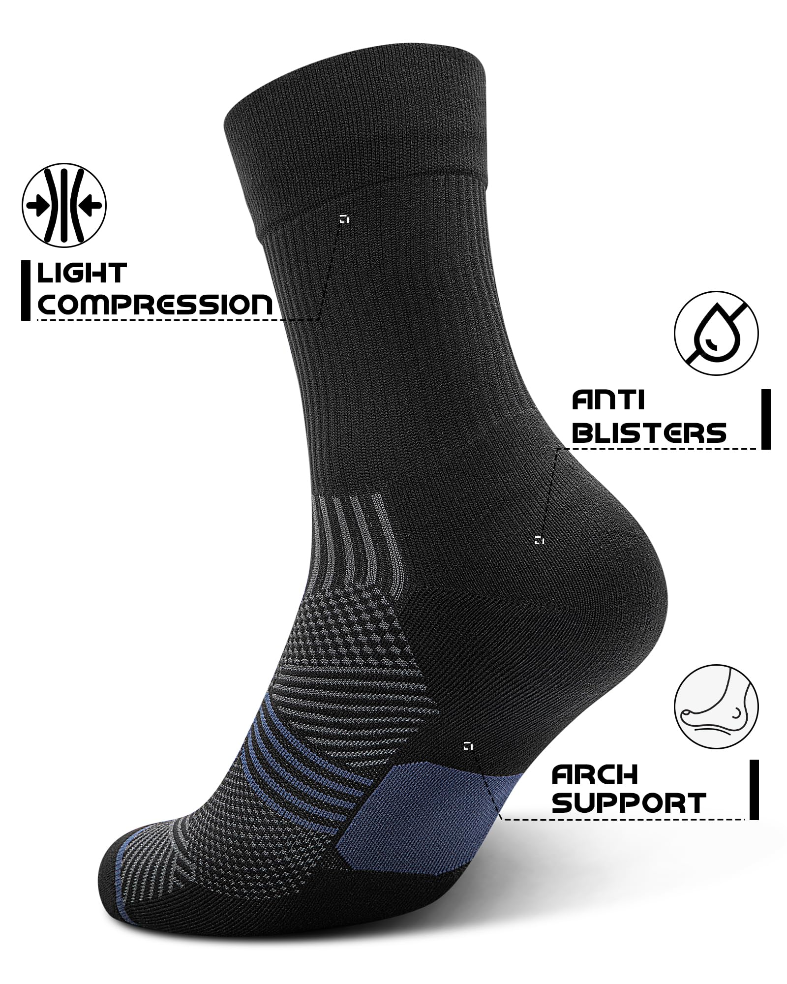 PAPLUS Compression Running Sock for Men and Women 3 Pairs, Cushioned Athletic Crew Socks with Arch Support