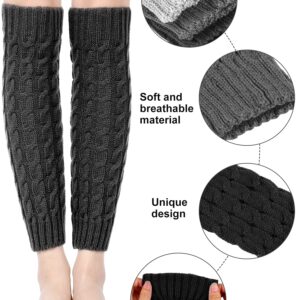 4 Pairs Leg Warmers for Women Girls Winter Long Leg Warmers Cable Knitted Crochet Boot Socks (White, Gray, Light Gray, Black)