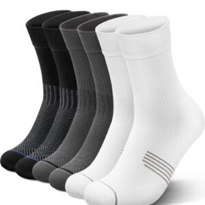 PAPLUS Compression Running Sock for Men and Women 3 Pairs, Cushioned Athletic Crew Socks with Arch Support