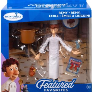 Disney Pixar Featured Favorites Ratatouille Pack with Posable Linguini Figure, Remy & Emile Figures & Accessories, Authentic Look, Collectors Gift Ages 6 Years & Older