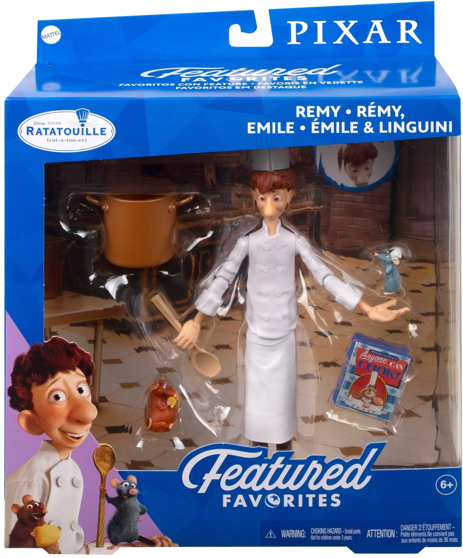 Disney Pixar Featured Favorites Ratatouille Pack with Posable Linguini Figure, Remy & Emile Figures & Accessories, Authentic Look, Collectors Gift Ages 6 Years & Older