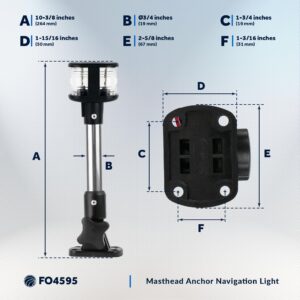 Five Oceans Anchor Light, Combination Masthead and All-Around Lights, Fold Down, LED Boat Navigation Lights, 12V DC, USCG 2NM Rule, 10.5" Fixed Mount, for Sailboats and Powerboats - FO4595