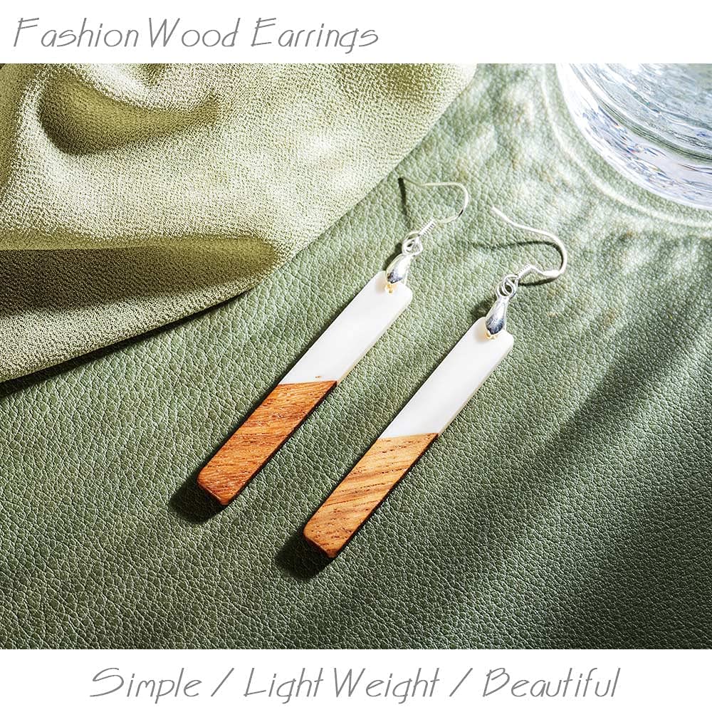 YWDREAM Wood Earring, Wooden Earrings for Women, Boho Earrings Women Dangling Statement Earrings (Black Vertical Bar)