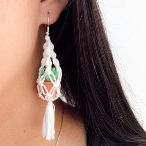 Succulent in a Pot Macrame Earrings -Bohemian Style - Lightweight Quality Earrings