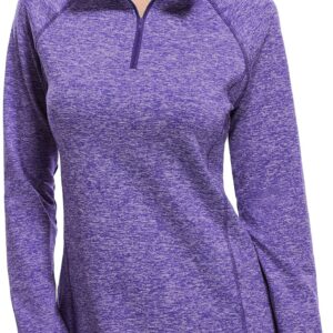 Miusey Womens Quarter Zip Pullover Long Sleeve Thermal Fleece Athletic Running Shirt Quick Dry 1/4 Zip Shirts Activewear Workout Tops Purple L