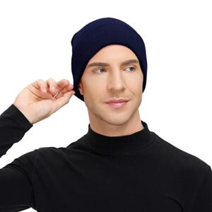 American Trends Winter Beanie Men Wool Knit Fisherman Hat Women Cuffed Black Beanie Slouchy Skull Cap A Navy Blue