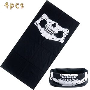 4Pcs Skull Mask Gaiter Mask Headwear Bandana Halloween Mask Balaclava Breathable Face Masks Neck Gaiter Scarf for Motocycle Black