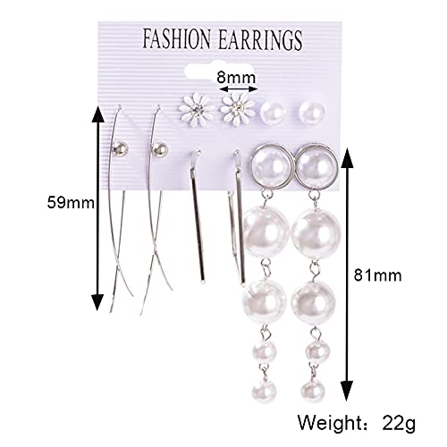 OATHYAN Women's 72 Pairs Silver Earring Set, Geometric Fake Pearl Round Ball Stud Earrings, Hypoallergenic, Lightweight, Gift for Women