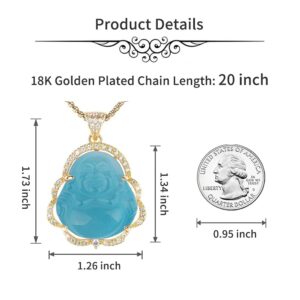 ASGIFT Blue Laughing Buddha Necklace Lucky Smiling Buddha Cubic Zirconia Gemstone Pendant with 18K Gold Plated Chain Crystal Buddah Necklaces Jewelry Gift for Men Women