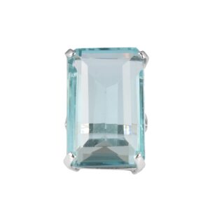 GEMHUB 93 Ct. Emerald Cut Big Size Blue Aquamarine Ring, Party Wear Ring, 925 Sterling Silver Ring