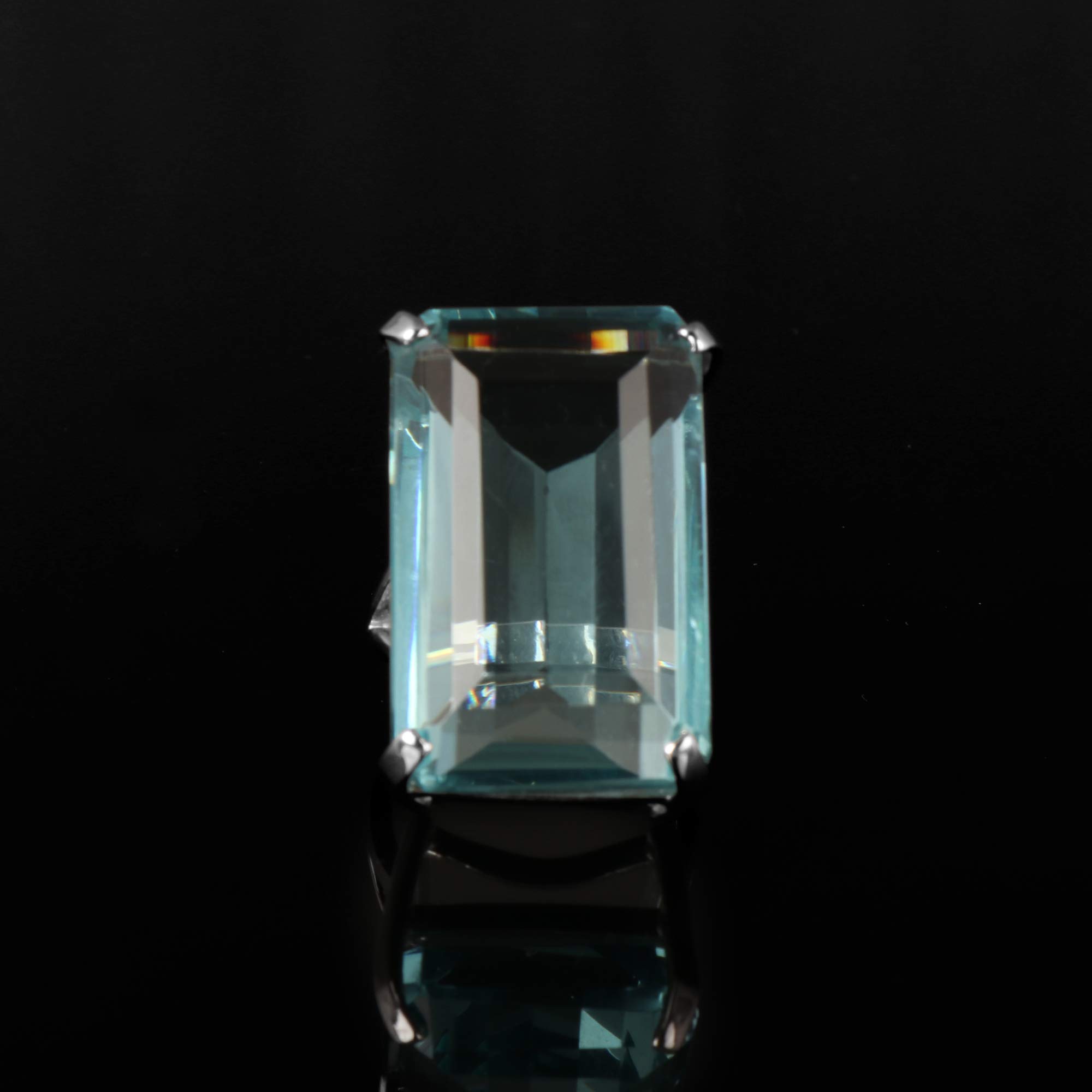 GEMHUB 93 Ct. Emerald Cut Big Size Blue Aquamarine Ring, Party Wear Ring, 925 Sterling Silver Ring