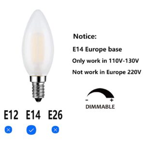 E14 LED Candelabra Bulb 40W Equivalent 4W Dimmable LED Candle Light Bulbs, 3000K Soft White 400 Lumen E14 Frosted Glass Decorative Bulb, 4 Pack