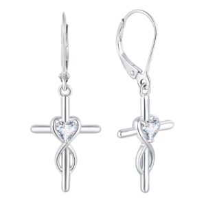 jo wisdom 925 sterling silver cross infinity heart dangle & drop earrings with 5a cubic zirconia april birthstone