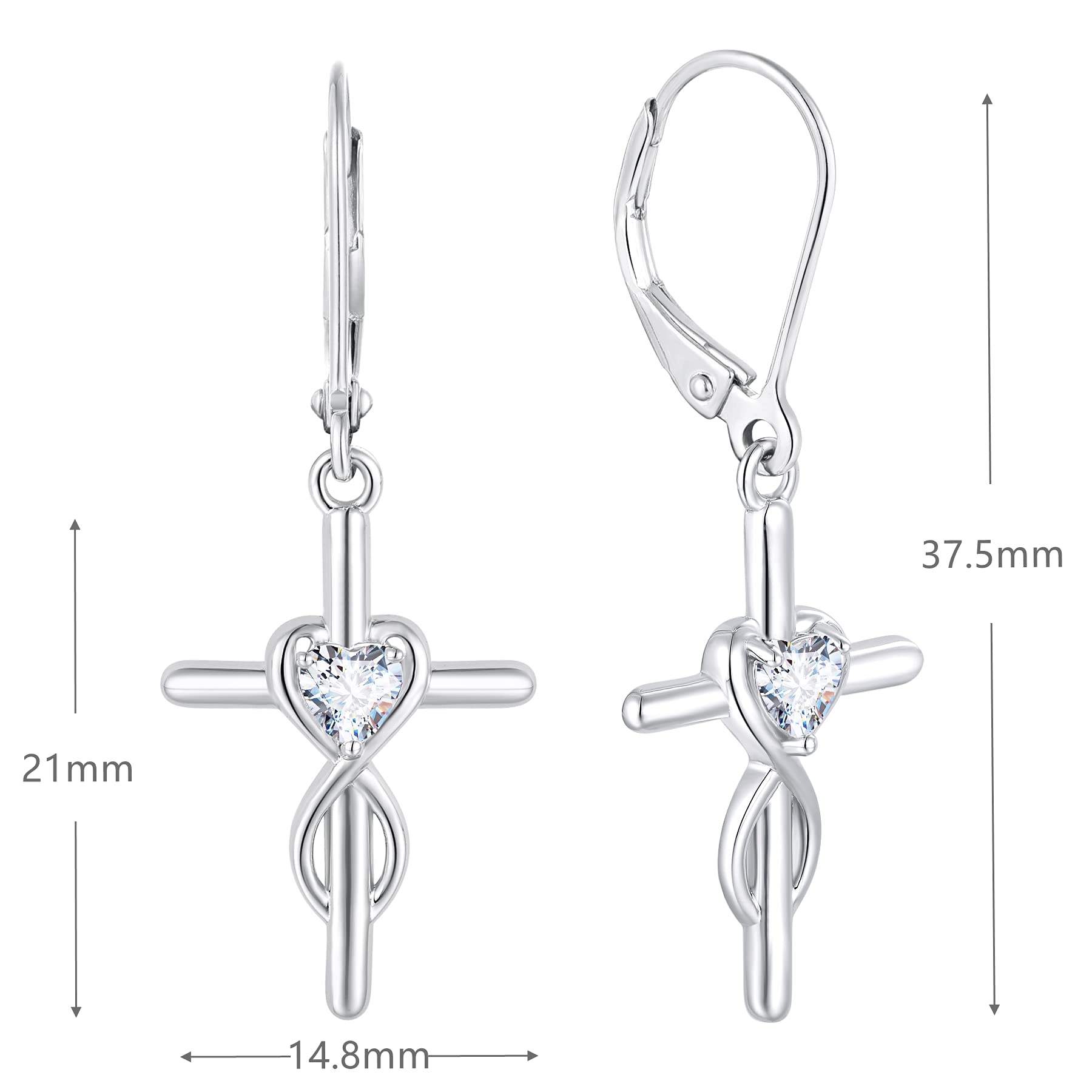 JO WISDOM 925 Sterling Silver Cross Infinity Heart Dangle & Drop Earrings with 5A Cubic Zirconia April Birthstone