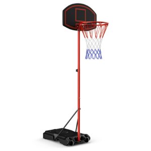 Giantex Portable Basketball Hoop Adjustable Height 6.5-8.5 FT, Backboard System Stand with 2 Wheels, Fillable Base, Weather-Resistant Nylon Net, Basketball Goal Indoor Outdoor for Kids Youth