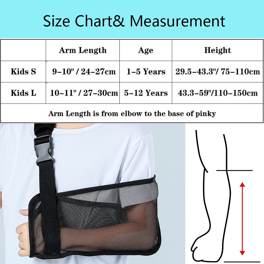 Ledhlth Mesh Kids Arm Sling Black for Shower Shoulder Immobilizer Brace Support for Broken Shoulder Elbow Arm Wrist Injury Children Pediatric Toddler Girls Boys left right, Kids L