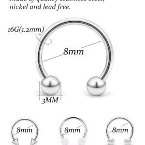 Vsnnsns 16G Surgical Steel Horseshoe Nose Septum Rings Piercing Jewelry Cartilage Helix Tragus Earring Studs Hoop Lip Horseshoe Ring Piercing Jewelry Retainer for Women Men 8mm 48pcs