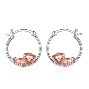 pig earrings sterling silver origami pig hoop earrings pig jewelry gifts for women