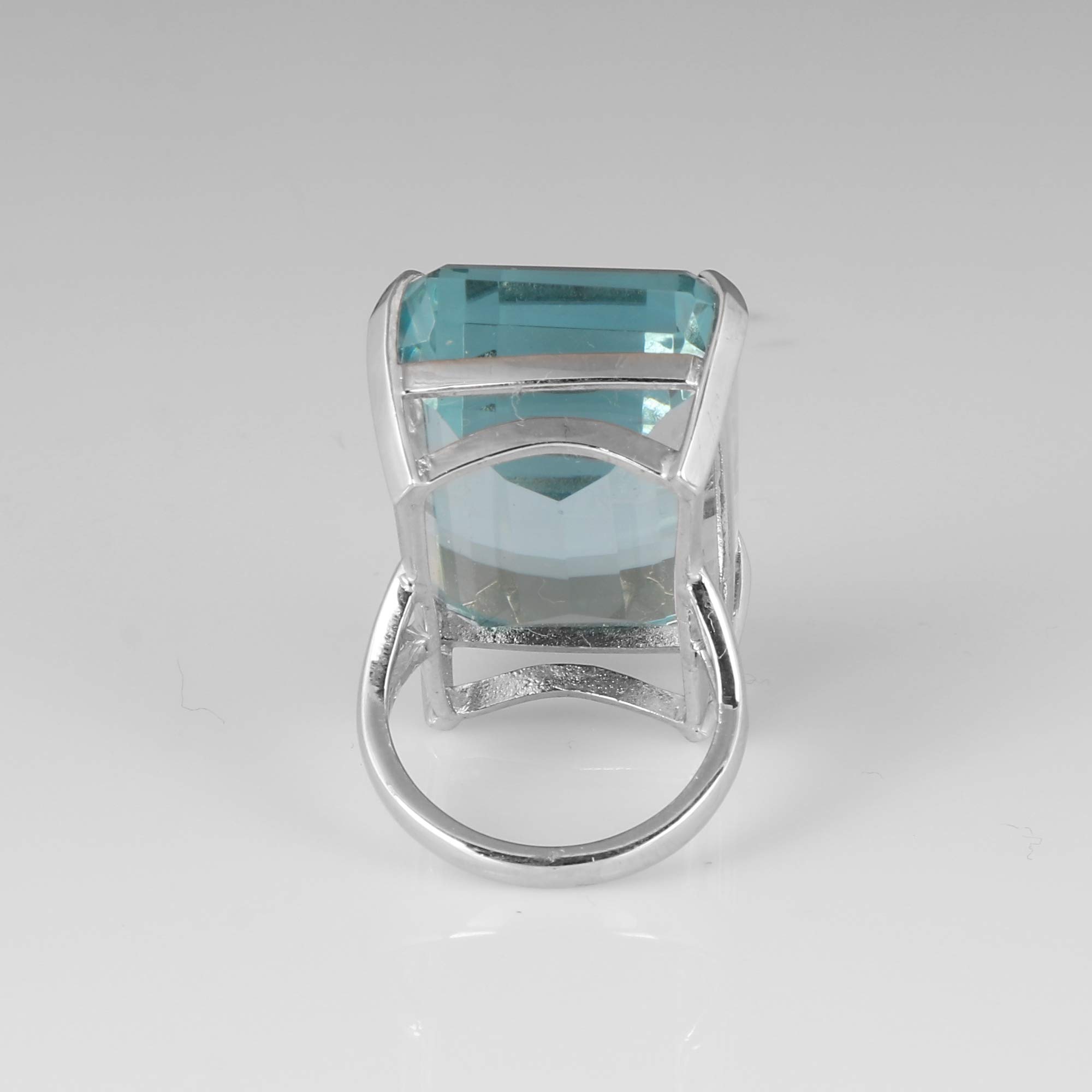 GEMHUB 93 Ct. Emerald Cut Big Size Blue Aquamarine Ring, Party Wear Ring, 925 Sterling Silver Ring