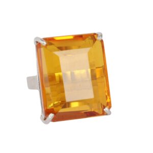 80.00 Ct. Emerald Cut Big Size Yellow Citrine Ring, Party Wear Ring, 925 Sterling Silver Ring