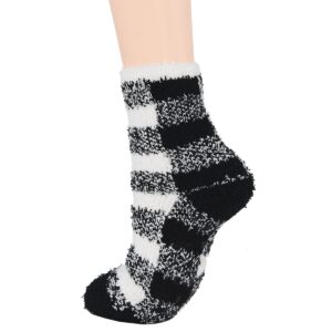 Cosy Encounter Womens Fuzzy Slipper Socks Winter Warm Anti Slip Socks Comfy Thick Thermal Socks Casual Home 5 Pairs White Black One Size, WDCEBS4072SXG5PSN