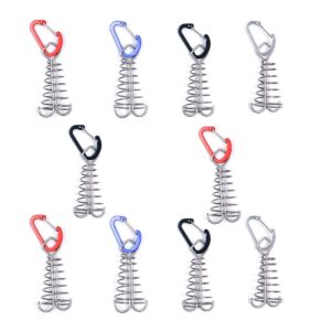 alnicov 10pcs square deck anchor pegs,tent awning anchor with d-shaped carabiners for camping outdoor timber deck plank random color