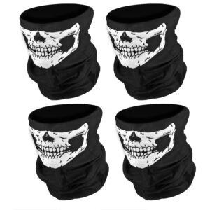 4pcs skull mask gaiter mask headwear bandana halloween mask balaclava breathable face masks neck gaiter scarf for motocycle black