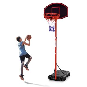 Goplus Portable Basketball Hoop, Height Adjustable Basketball Goal System [6.5FT-8.5FT] w/Shatterproof Backboard, Fillable Base & Wheels, Basketball Stand for Adult Kids, Indoor Outdoor Use