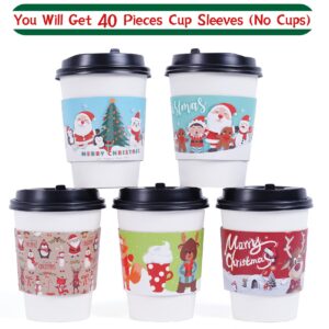 Smarimple Christmas Coffee Cup Sleeves 40 Count Hot Chocolate Cocoa Paper Cup Sleeves, Double-Layer Protective Heat Cold Drinks Insulated for Tea Cold Beverage Fits 12 oz to 20 oz Cups, 5 Designs