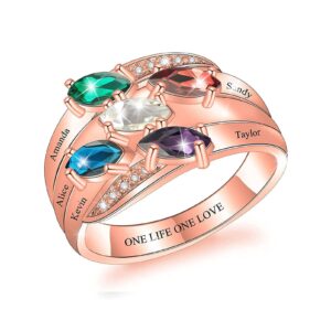 BAUMA AUTO Mother Ring with 1-8 Birthstones Personalized 925 Sterling Silver Rings Custom Anniversary Ring for Women Wife Grandma Mom Mother's Day (Style 06)