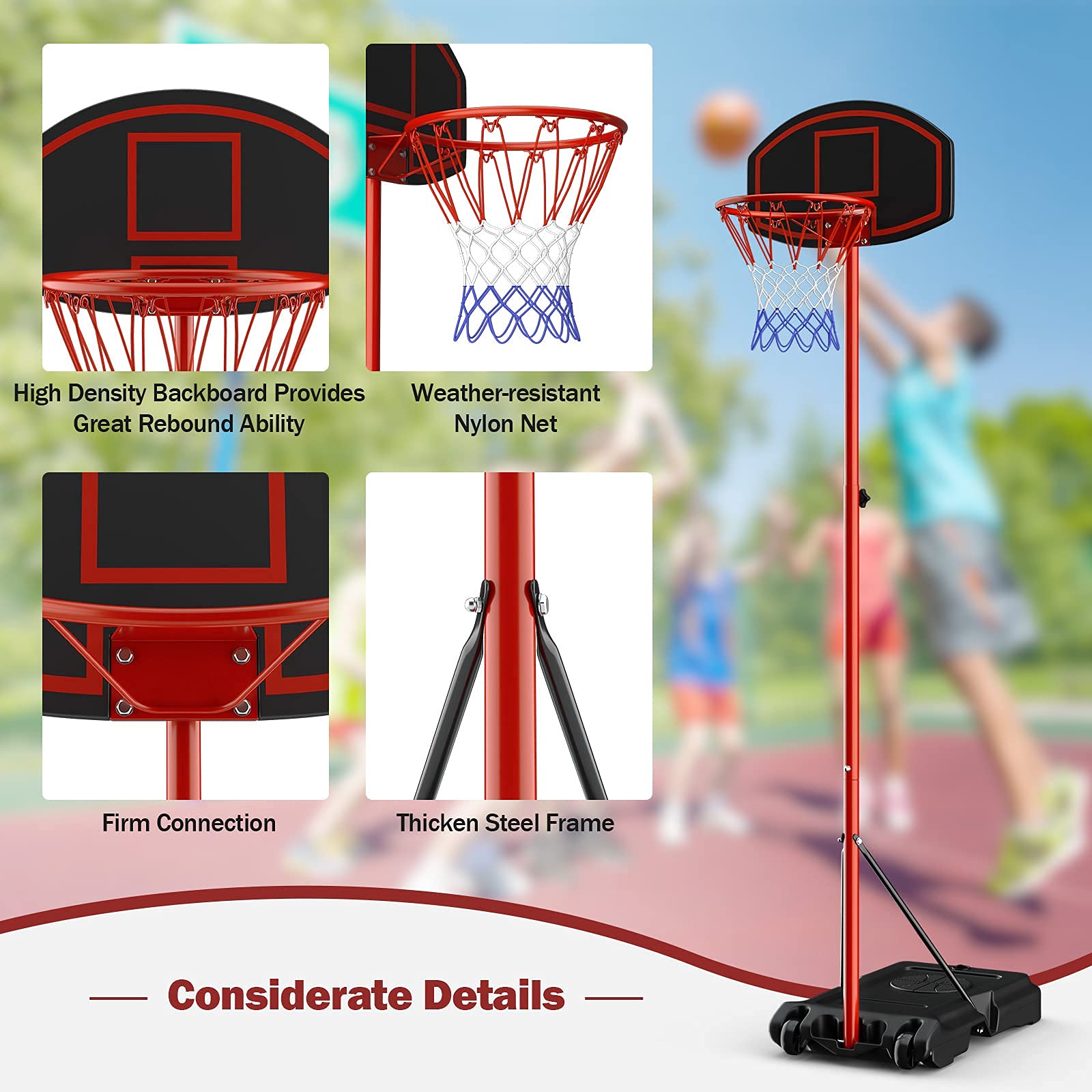 Giantex Portable Basketball Hoop Adjustable Height 6.5-8.5 FT, Backboard System Stand with 2 Wheels, Fillable Base, Weather-Resistant Nylon Net, Basketball Goal Indoor Outdoor for Kids Youth