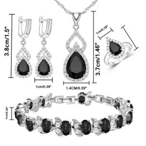 LMXXVJ Women Jewelry Set - Silver Tone Black Stone Necklace Open Ring Earrings Tennis Bracelet Set,Wedding Birthday/Anniversary Mother’s Day Birthstone Jewelry