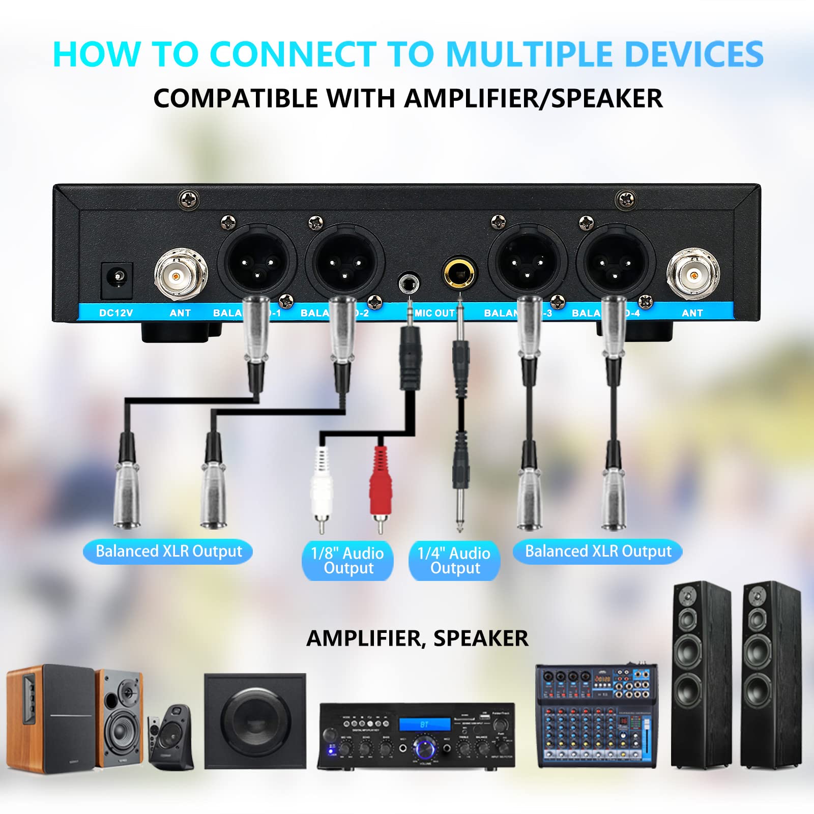 ZERFUN Pro Wireless Microphone System 4 Channel, UHF Metal Cordless Handheld Mics for Church Karaoke Singing, 4x50 Adjustable Frequency(G8 Battery 4 Handheld)