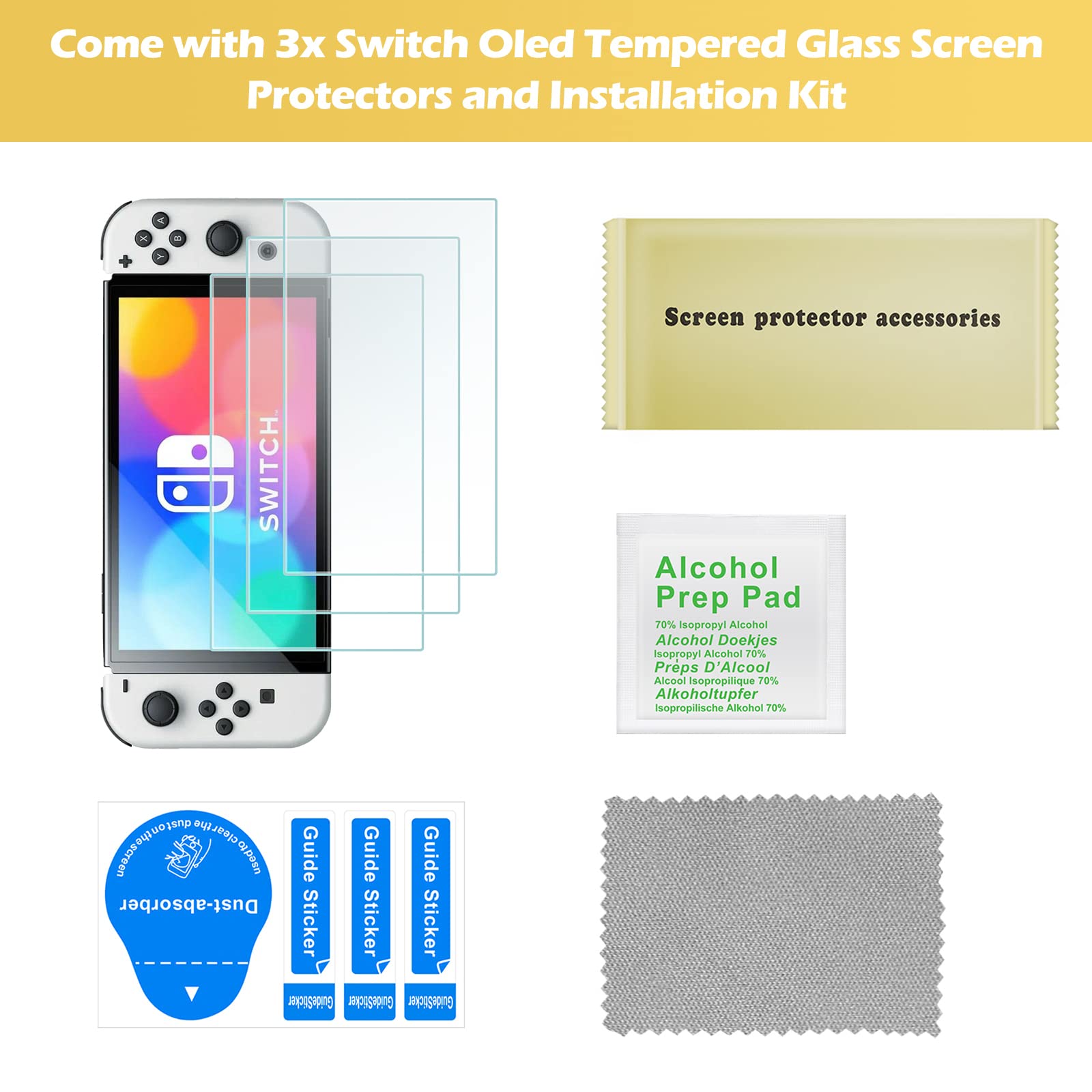 ProCase 3 Pack Screen Protector Compatible with Nintendo Switch OLED, Tempered Glass Screen Film Guard Rounded Edge Real Glass Screen Protector for Nintendo Switch Oled 2021