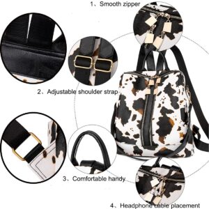 YOUNXSL Women Backpack Purse Leopard Fashion PU Leather Designer Travel Bag Cow Pattern Ladies Shoulder Bags(Off White)