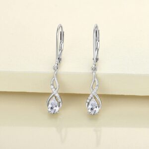 YL Infinity Dangle Drop Earrings Sterling Silver Leverback Teardrop Earrings Cubic Zirconia Twisted Jewelry