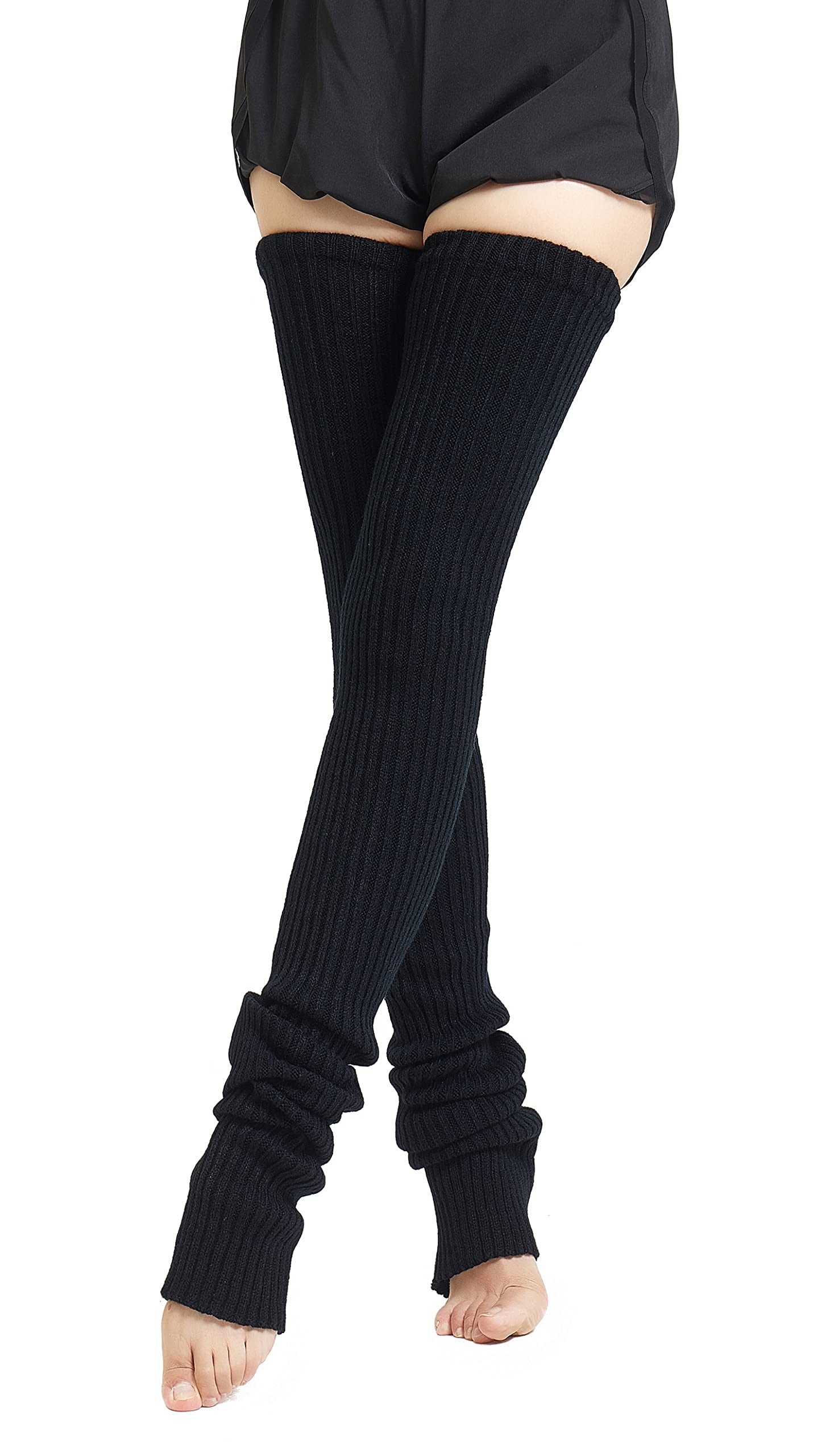 Henwarry 27 or 34 Inch Length Leg Warmers Knit Over the Knee Extra Long Winter Soft Thick Thigh High Footless Socks for Women (34 Inch, A01-Black)