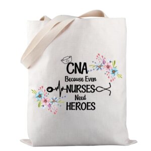 cna life tote bag certified nurse assistant gift cna because even nurses need heroes canvas tote bag (cna because tote b) medium