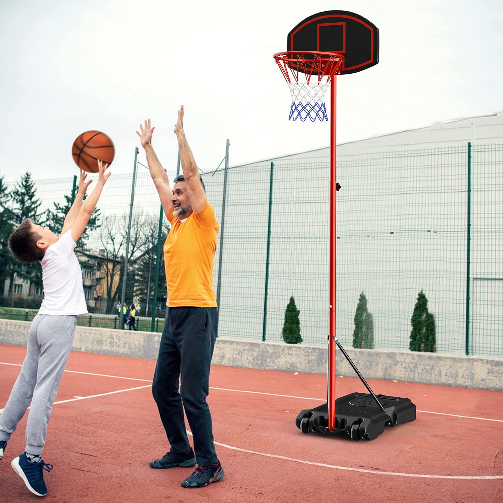 Giantex Portable Basketball Hoop Adjustable Height 6.5-8.5 FT, Backboard System Stand with 2 Wheels, Fillable Base, Weather-Resistant Nylon Net, Basketball Goal Indoor Outdoor for Kids Youth