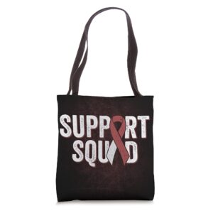 head and neck, throat, oral cancer support squad tote bag