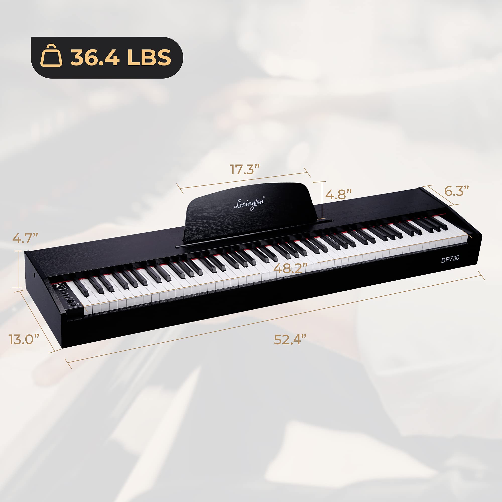 Lexington 88 Key Beginner Digital Piano Weighted for Adults Kids, Portable Wooden Electric Piano Keyboard Full Size with Graded Hammer Action, Sustain Pedal and Power Supply, Black