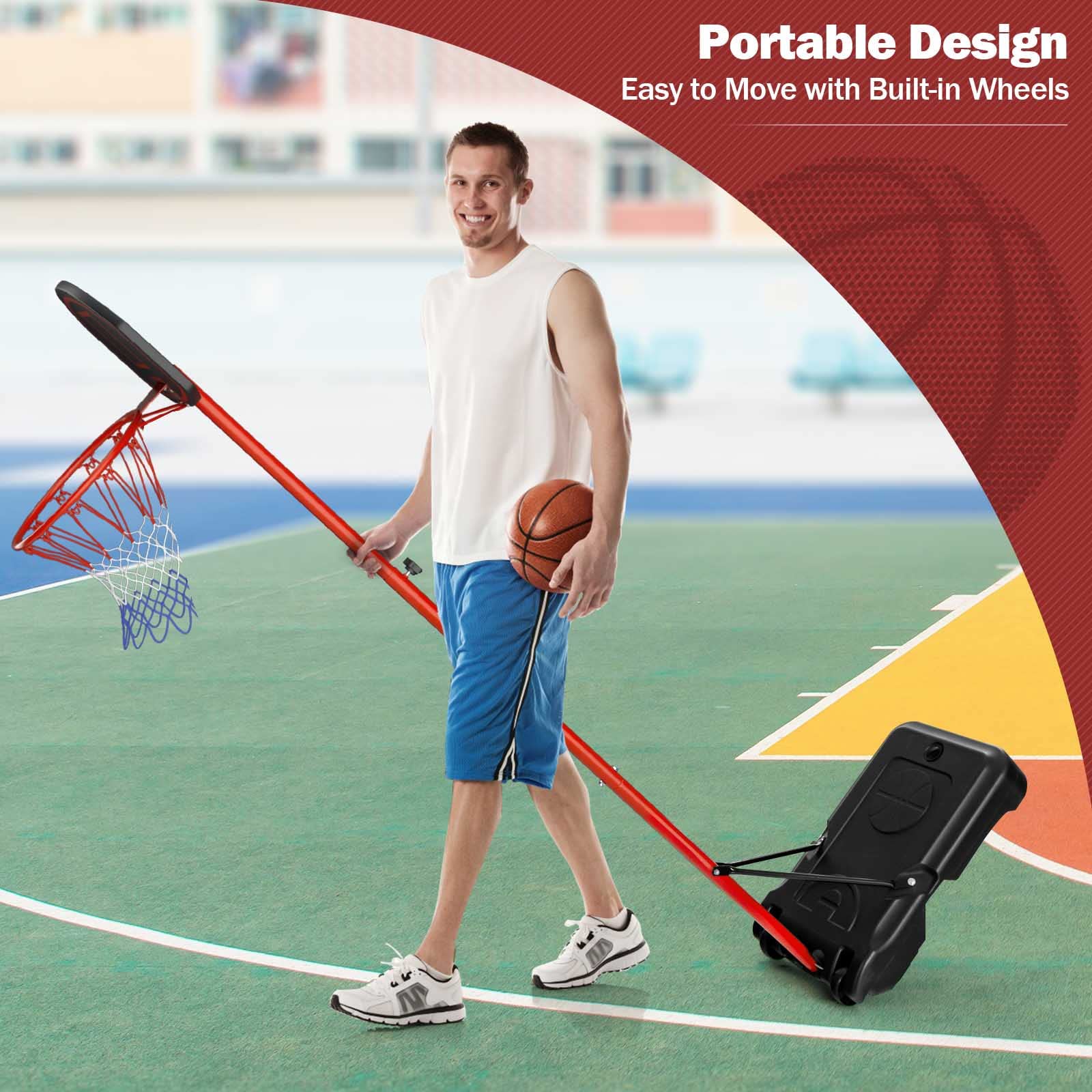 Giantex Portable Basketball Hoop Adjustable Height 6.5-8.5 FT, Backboard System Stand with 2 Wheels, Fillable Base, Weather-Resistant Nylon Net, Basketball Goal Indoor Outdoor for Kids Youth