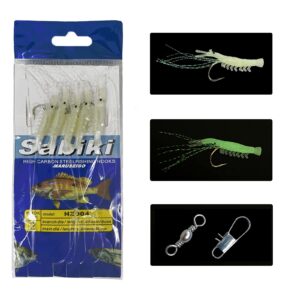 Skipaelf Sabiki Rigs Set,20 Packs Fishing Bait Rigs Luminous Sabiki Rig with Sharp Hooks,Soft Shrimp Lure Surf Fishing Rigs Saltwater