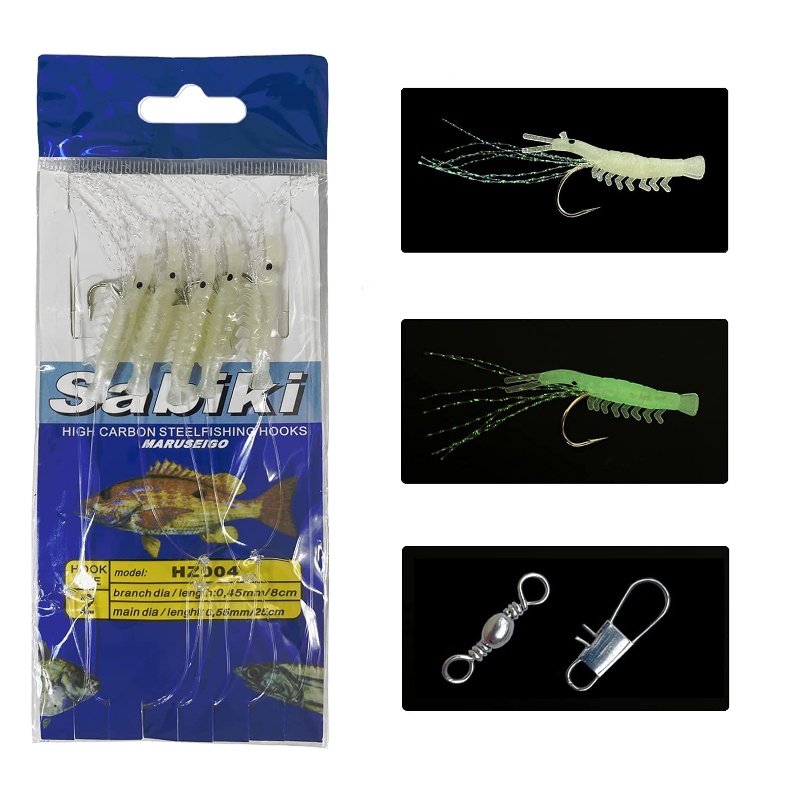 Skipaelf Sabiki Rigs Set,20 Packs Fishing Bait Rigs Luminous Sabiki Rig with Sharp Hooks,Soft Shrimp Lure Surf Fishing Rigs Saltwater