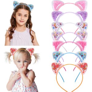 ziricher cat ears headband for girls, transparent quicksand sequin cat headband cute hairband for girls kitty ears party hair accessories for kids gift