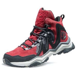 RAX Men's Ankle High Waterproof Hiking Boots Outdoor Lightweight Shoes (Red, numeric_8)