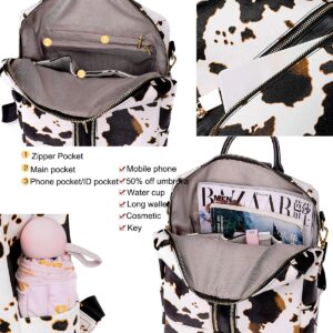 YOUNXSL Women Backpack Purse Leopard Fashion PU Leather Designer Travel Bag Cow Pattern Ladies Shoulder Bags(Off White)