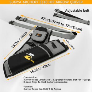 SUNYA Archery Hip Quiver for Arrows. Includes 3 Arrow Tubes, Nylon Belt, Pouch for Finger Tab and Thumb Release. Archery Quiver (Charcoal Grey)