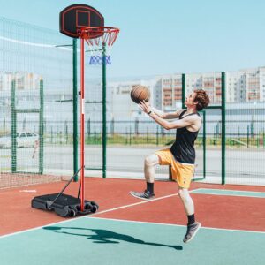 Goplus Portable Basketball Hoop, Height Adjustable Basketball Goal System [6.5FT-8.5FT] w/Shatterproof Backboard, Fillable Base & Wheels, Basketball Stand for Adult Kids, Indoor Outdoor Use